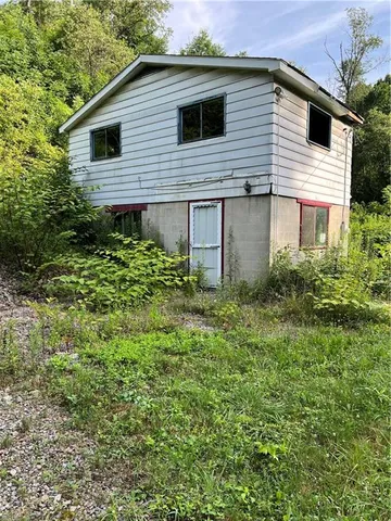 a backyard of a house with plants and tree
