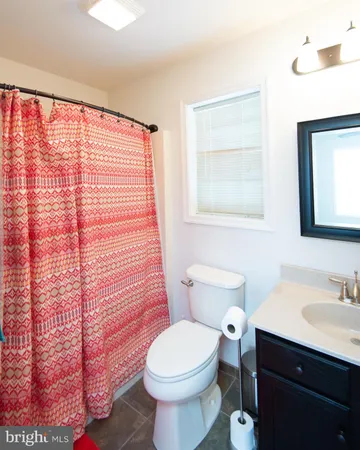 a bathroom with a sink a toilet and mirror
