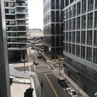 a view of a balcony with double door