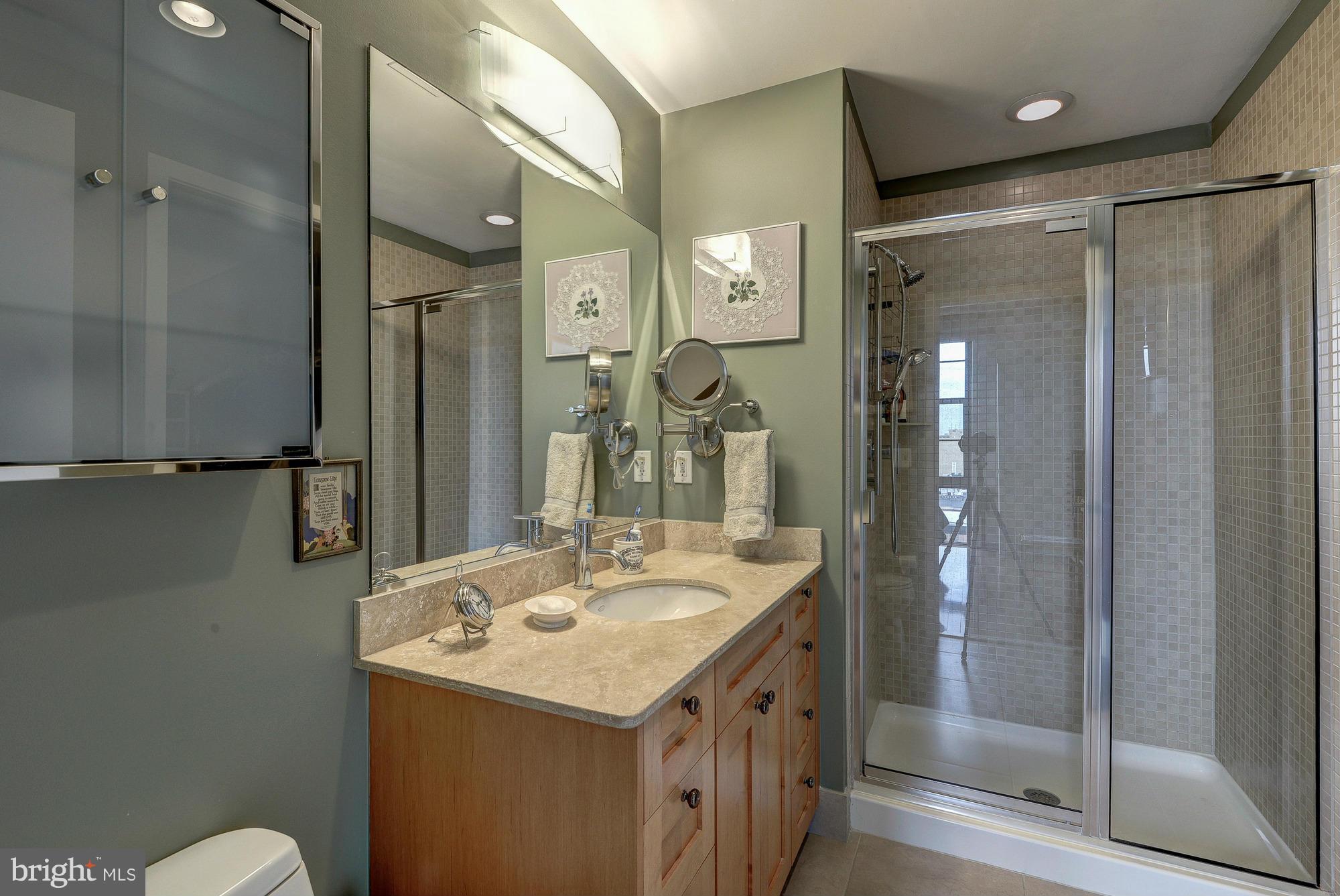 2125 14th Street Northwest, Unit 913 Washington, DC 20009 - Photo 6 of 14 a bathroom with a sink shower and a mirror