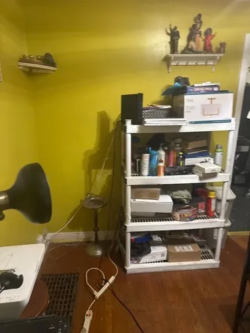 a room with storage and racks