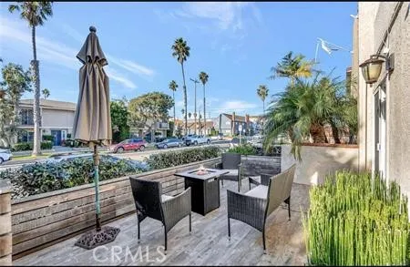 a view of a terrace with sitting area