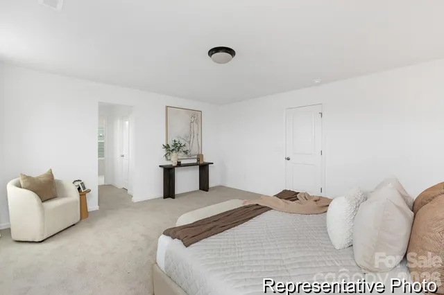 a bedroom with a bed and a couch