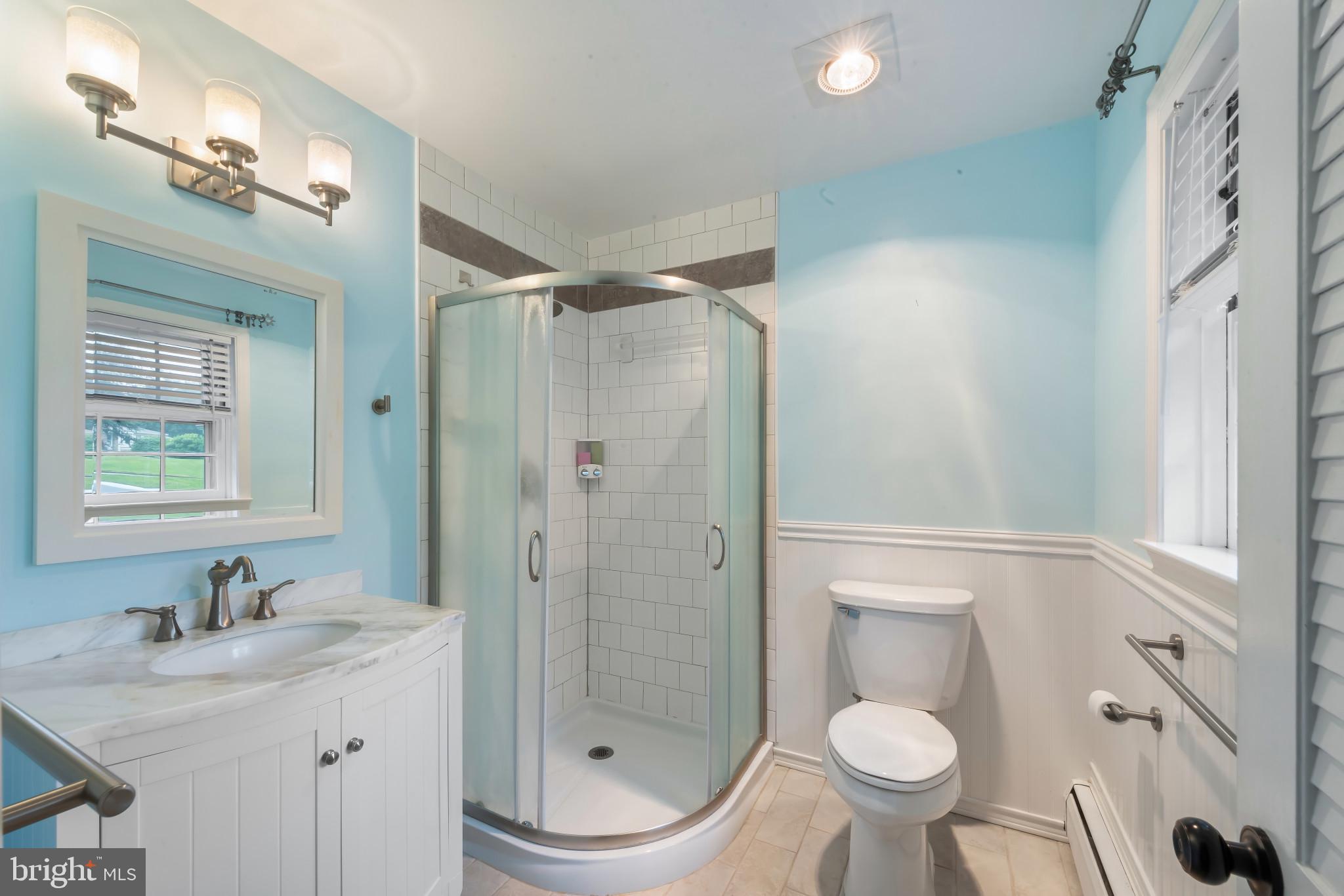13409 Cambria Farms Road Phoenix, MD 21131 - Photo 32 of 54 a bathroom with a sink toilet a mirror and shower