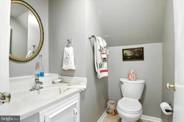 a bathroom with a sink mirror vanity and toilet