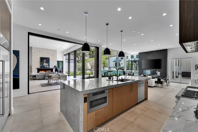 a kitchen with lots of counter top space