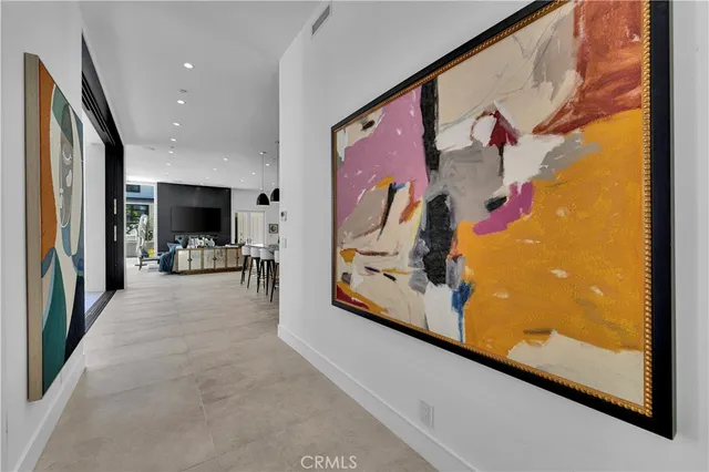 a view of a hallway with workspace