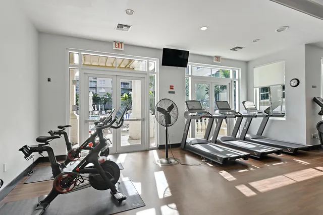a view of a room with gym equipment