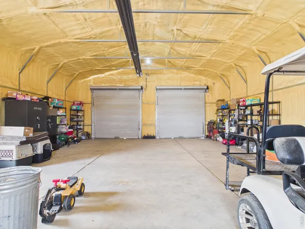a view of garage with a window