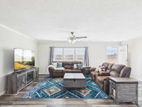 a living room with furniture a rug and a flat screen tv