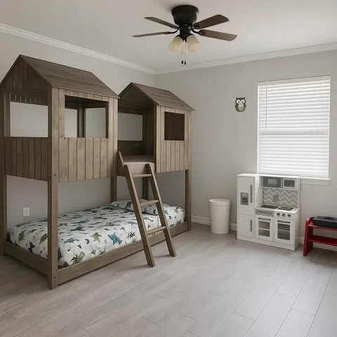 a bedroom with furniture and a window