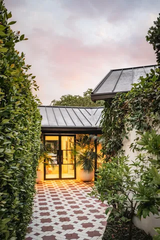a view of a terrace with a garden