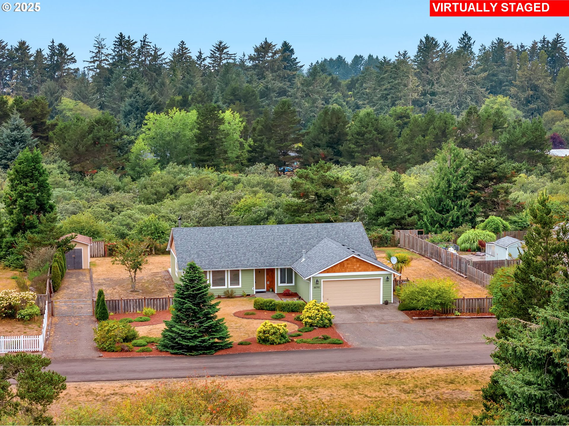 an aerial view of a house
