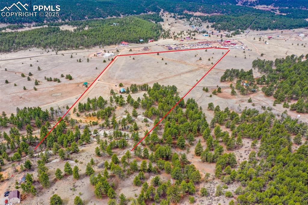 39609 Highway 24 Lake George, CO 80827 - Photo 44 of 46 Drone / aerial view with aprox location of lot lines "Property Lines are Approximate and not a survey"
