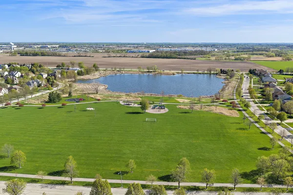 a view of a lake with a city