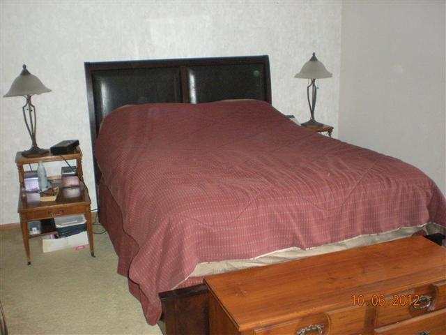201 West Division Road Shannon, IL 61078 - Photo 7 of 12 a bedroom with a bed and a lamp on table