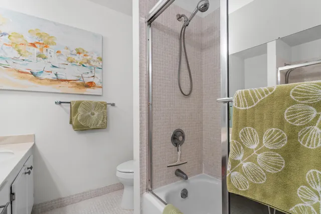 a bathroom with a shower curtain