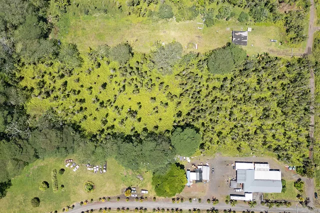 an aerial view of a residential apartment building with a yard