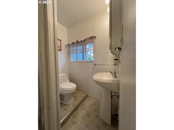 a bathroom with a toilet a sink and mirror