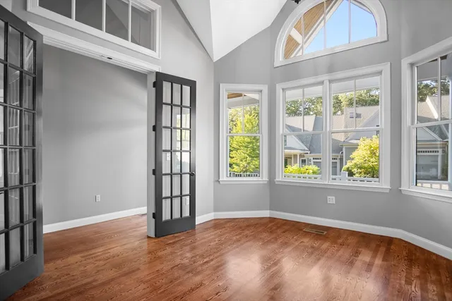 an empty room with windows