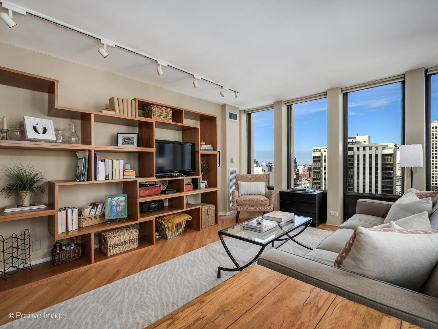100 East Walton Street, Unit 32B Chicago, IL 60611 - Photo 5 of 17 a living room with furniture and a book shelf