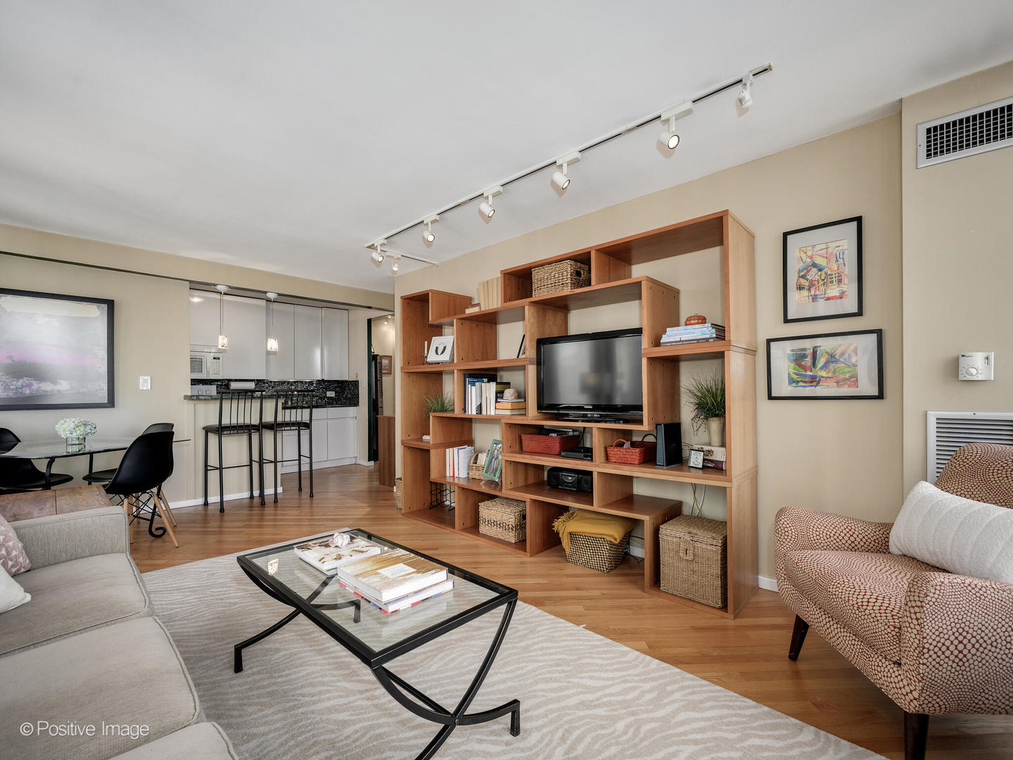 100 East Walton Street, Unit 32B Chicago, IL 60611 - Photo 6 of 17 a living room with furniture and a flat screen tv