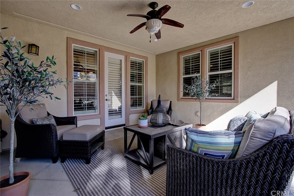 2911 Hawk Pointe Drive Fullerton, CA 92833 - Photo 16 of 55 Covered Outdoor Patio Area with Direct Interior Access to Main Floor Dining Area Features: Ceiling Fan Light Fixture.