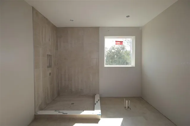 a bathroom with a window