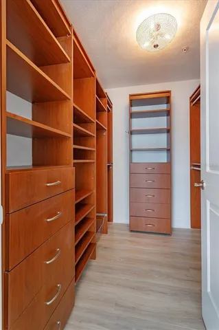 a view of walk in closet with empty racks