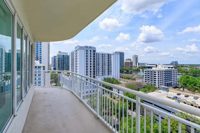 a balcony with city view