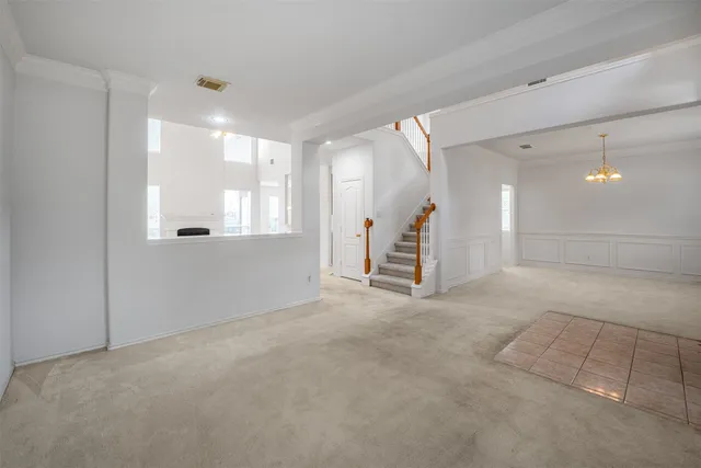 a view of a big room with a large mirror