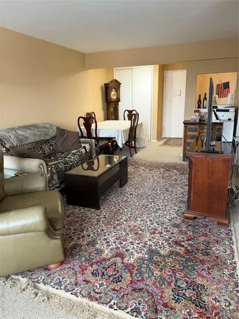 a living room with furniture a rug and a fireplace