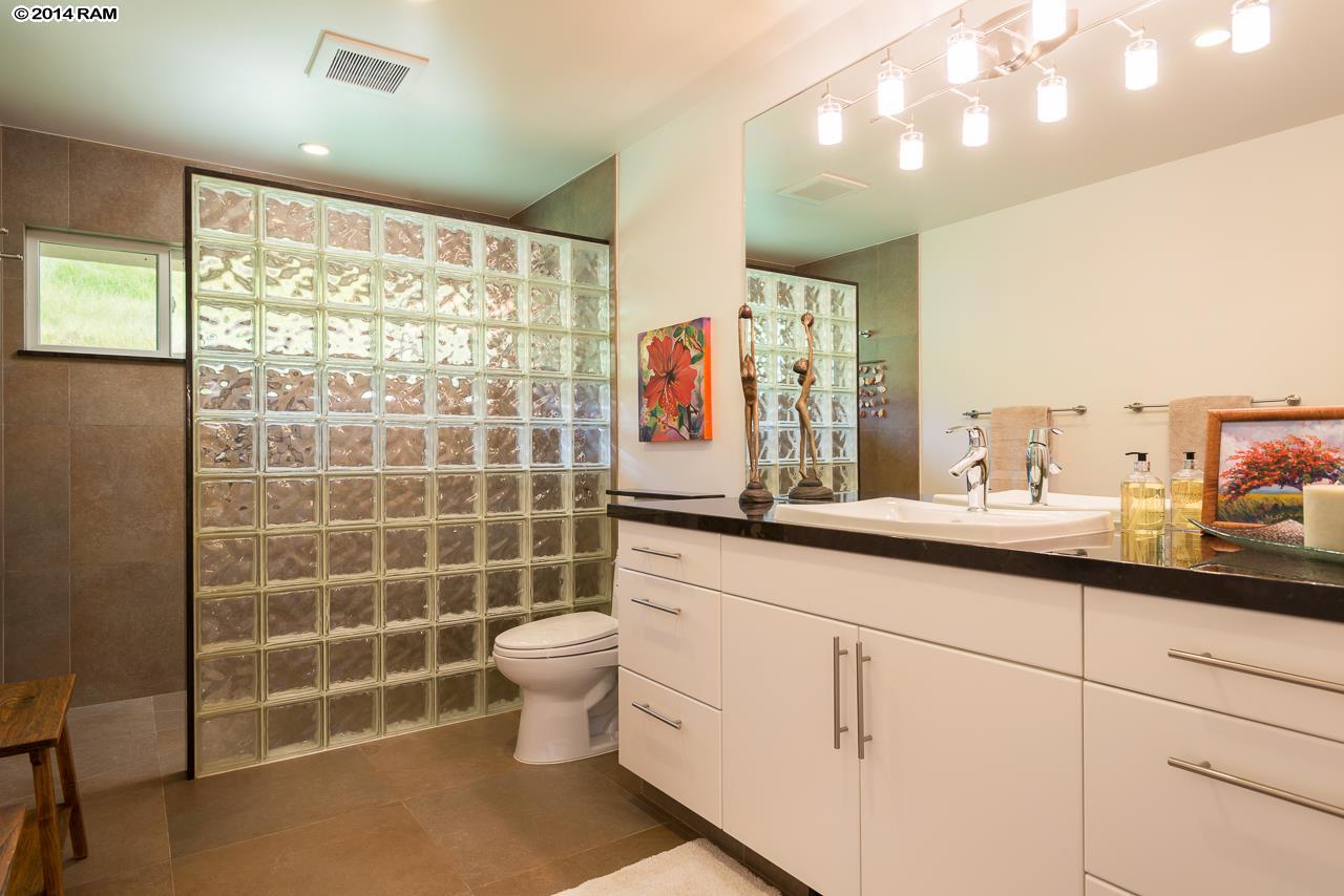 8037 Kula Highway Kula, HI 96790 - Photo 15 of 30 a bathroom with a sink a toilet a mirror and shower