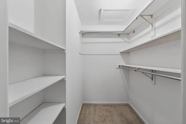a view of walk in closet with empty racks