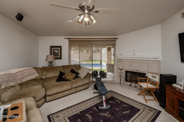 a living room with furniture