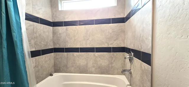 a bathroom with a shower and bathtub