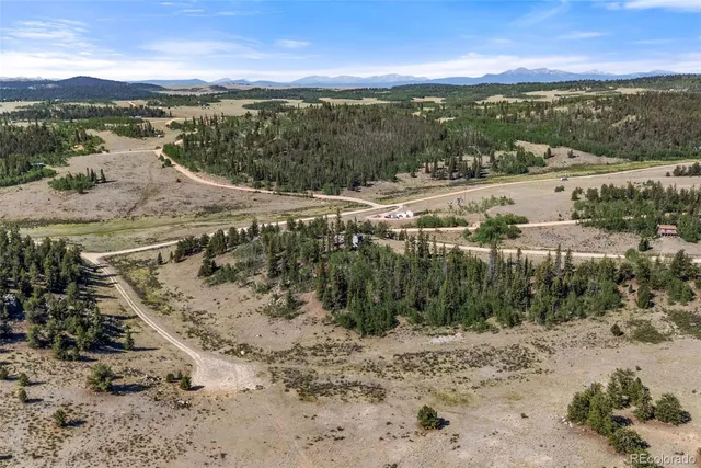 a view of a dry yard with trees