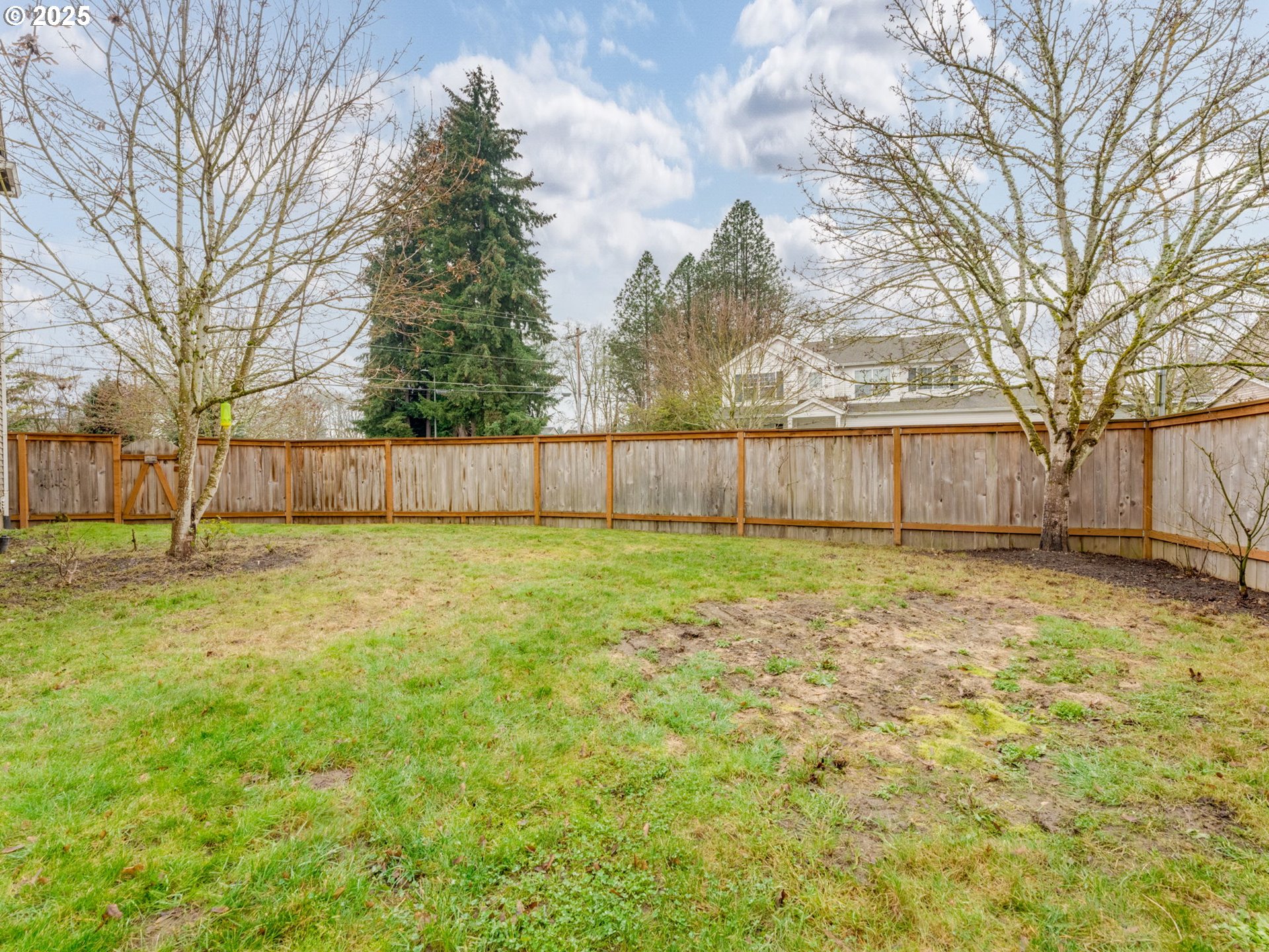 52144 Southeast 8th Street Scappoose, OR 97056 - Photo 43 of 48 a view of a backyard with large trees and wooden fence