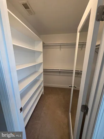 a view of walk in closet with empty racks