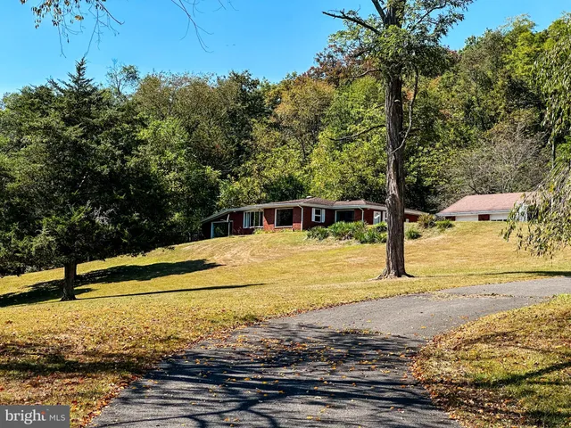 a house view with a lake