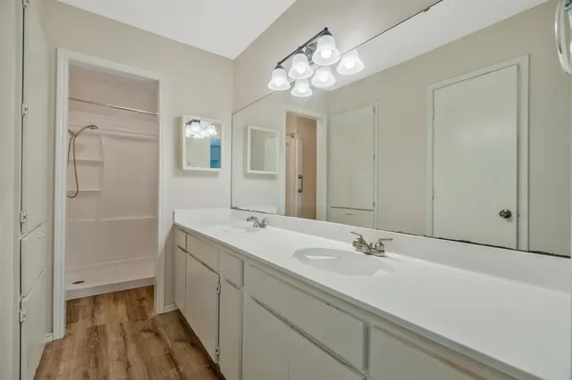 a view of an empty walk in closet