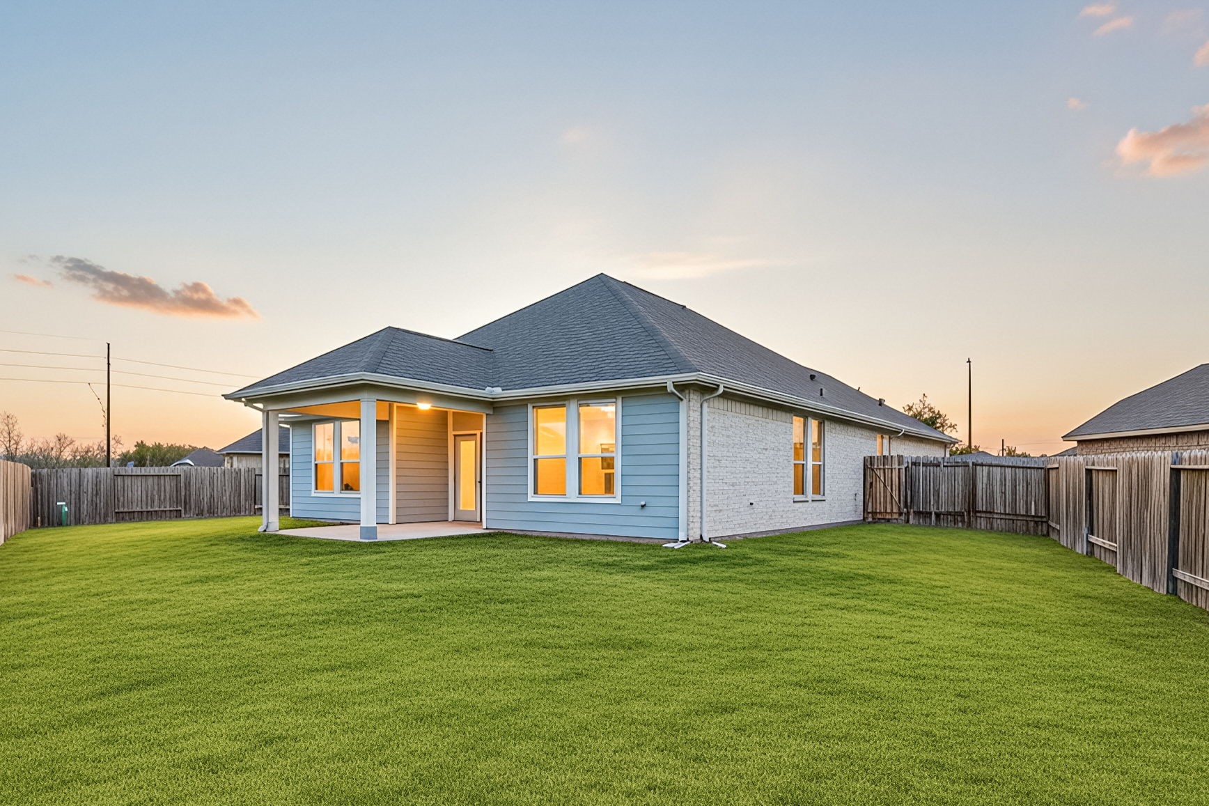 8414 Divot Trace Fulshear, TX 77441 - Photo 23 of 25 Step outside to your own private sanctuary. This home features an expansive green lawn fully enclosed by a sturdy wood privacy fence, offering the perfect blank canvas for your dream pool, garden, or play area.