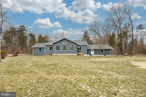 a view of a white house with a yard and large tree