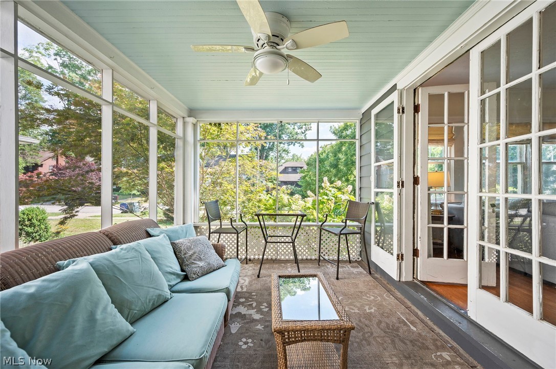 2941 Coleridge Road Cleveland, OH 44118 - Photo 6 of 42 Screened in porch featuring plenty of natural light, french doors, and ceiling fan