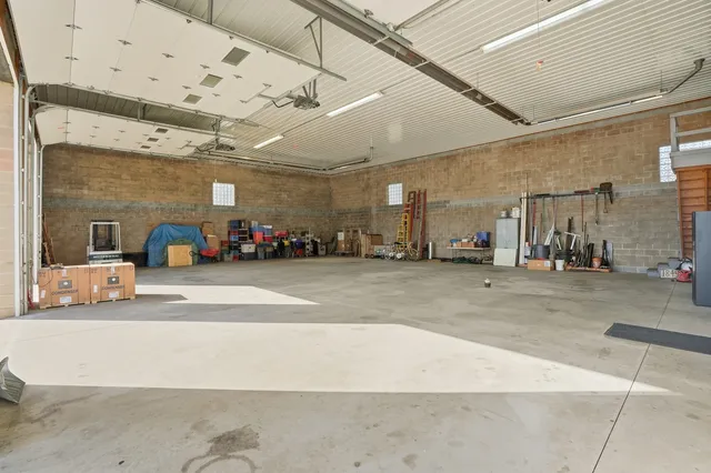 a view of a building with a garden