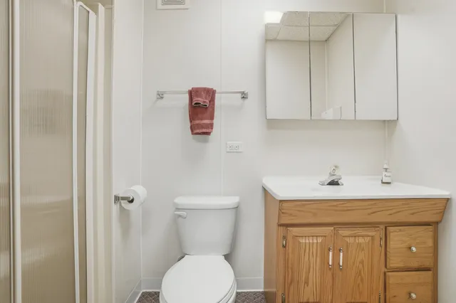 a bathroom with a sink a toilet and a shower