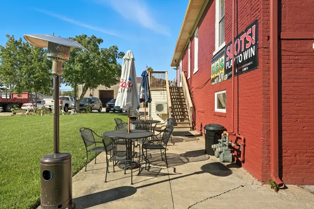 a view of an outdoor sitting space