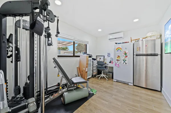 a view of a room with gym equipment