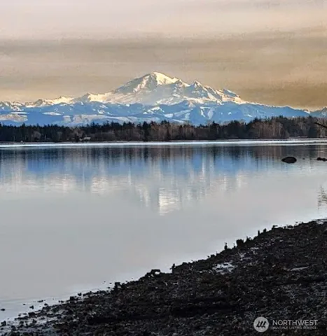 a view of a lake with a mountain