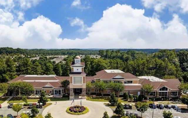 a aerial view of a town with big houses